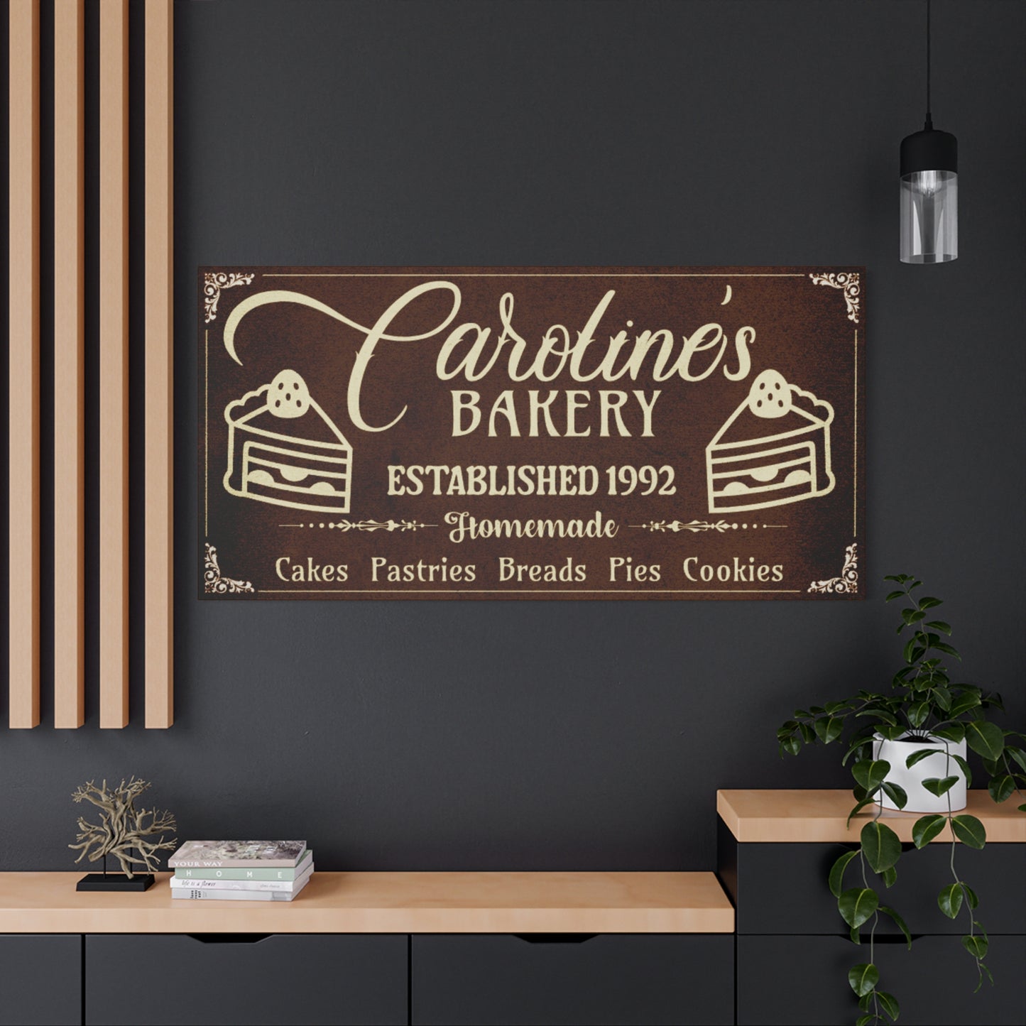 Vintage Brown Bakery Personalized Canvas with Beige text