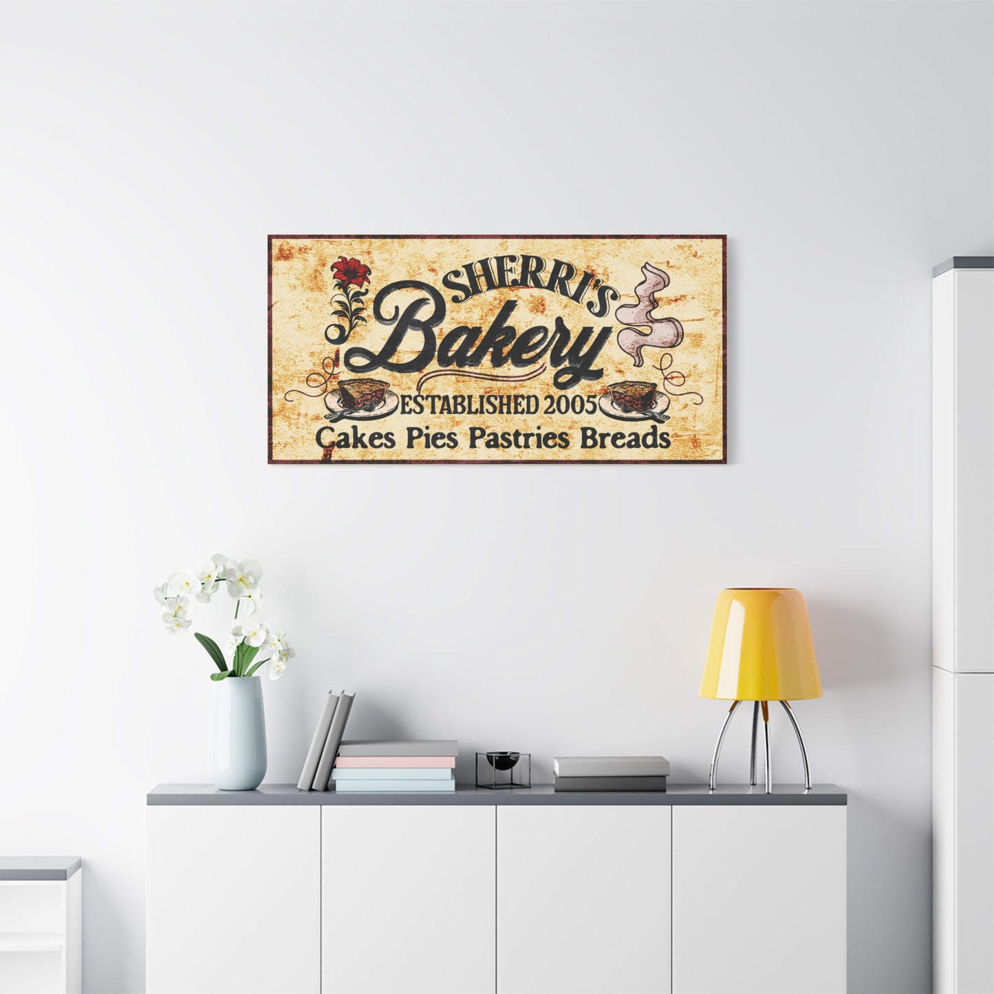 Customized Rustic Vintage Style Bakery Wall Art- Name, Year and Items