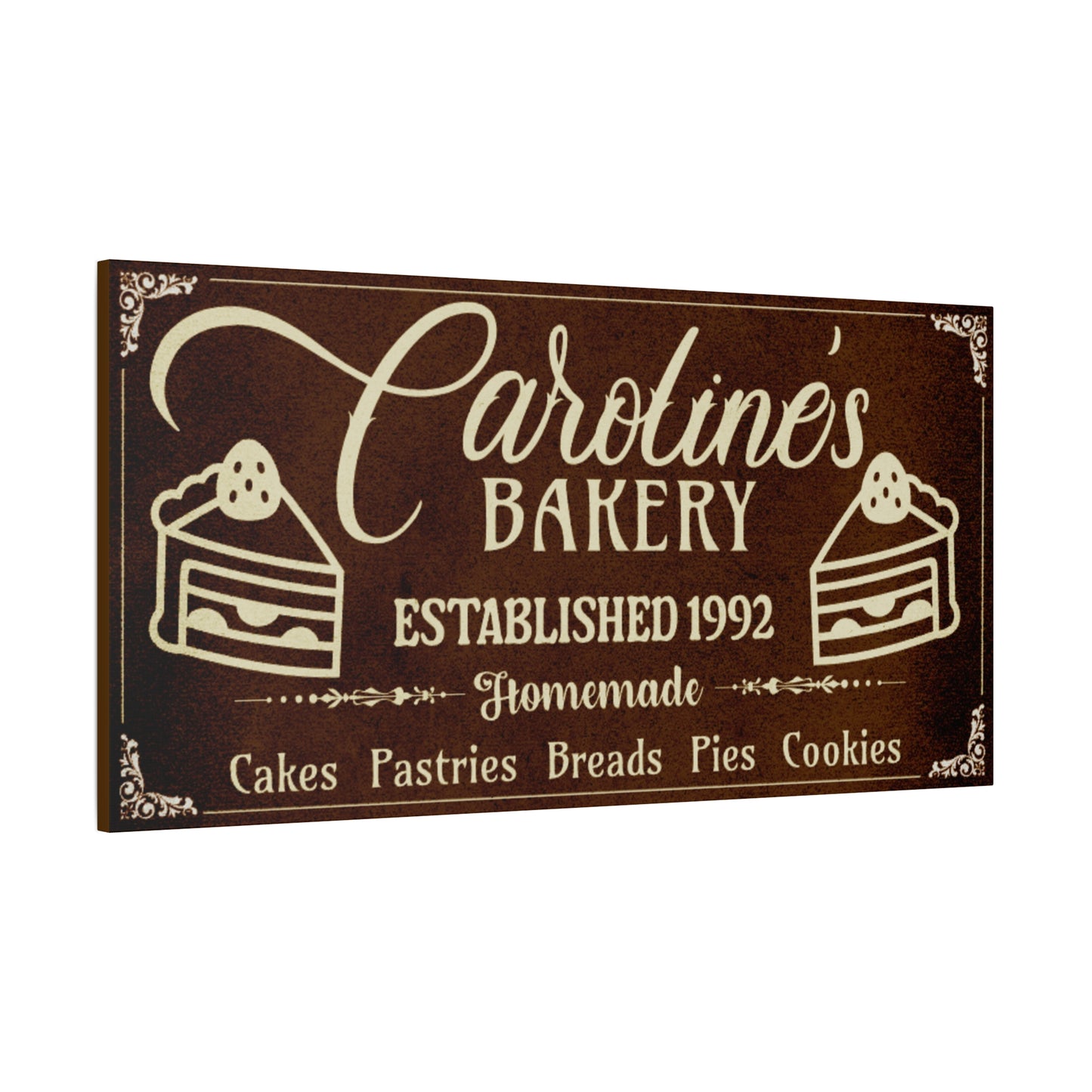 Vintage Brown Bakery Personalized Canvas with Beige text