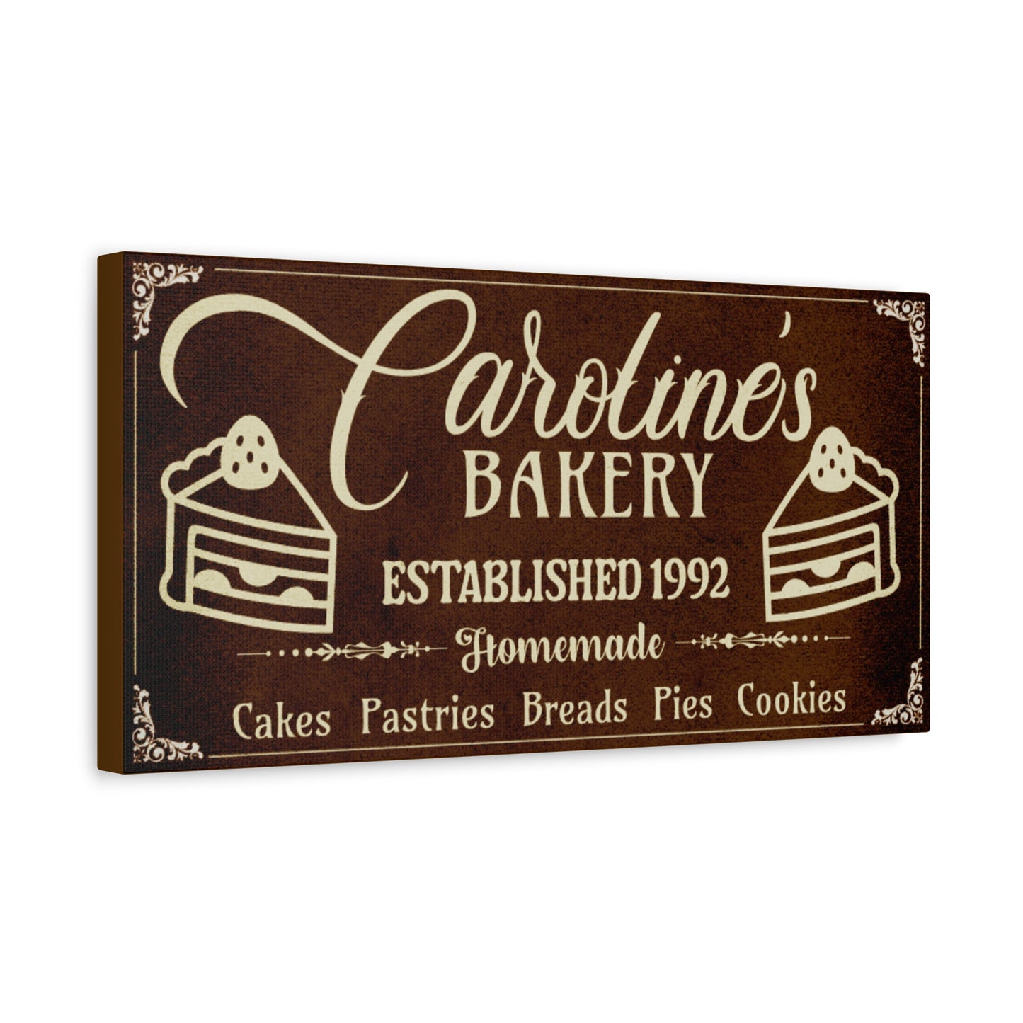 Vintage Brown Bakery Personalized Canvas with Beige text