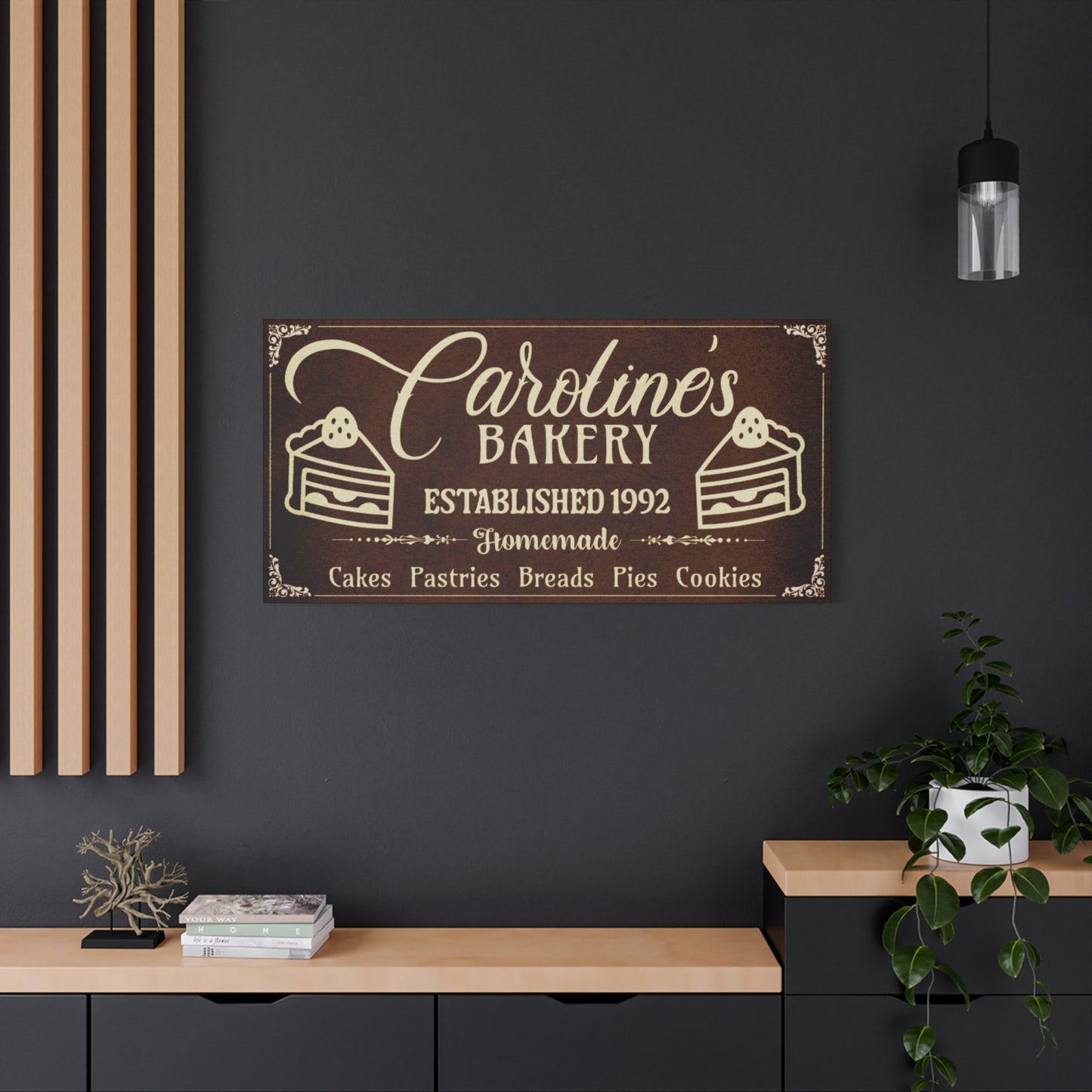 Vintage Brown Bakery Personalized Canvas with Beige text