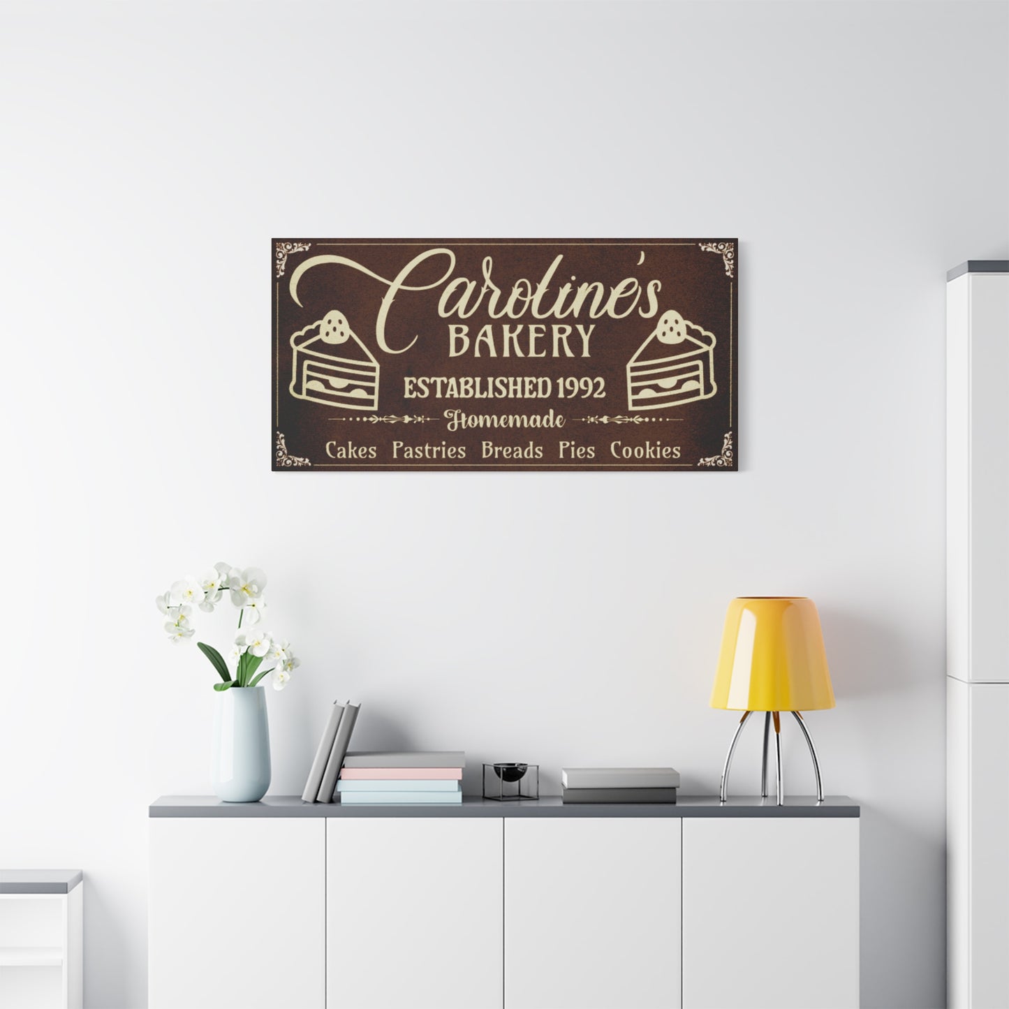 Vintage Brown Bakery Personalized Canvas with Beige text