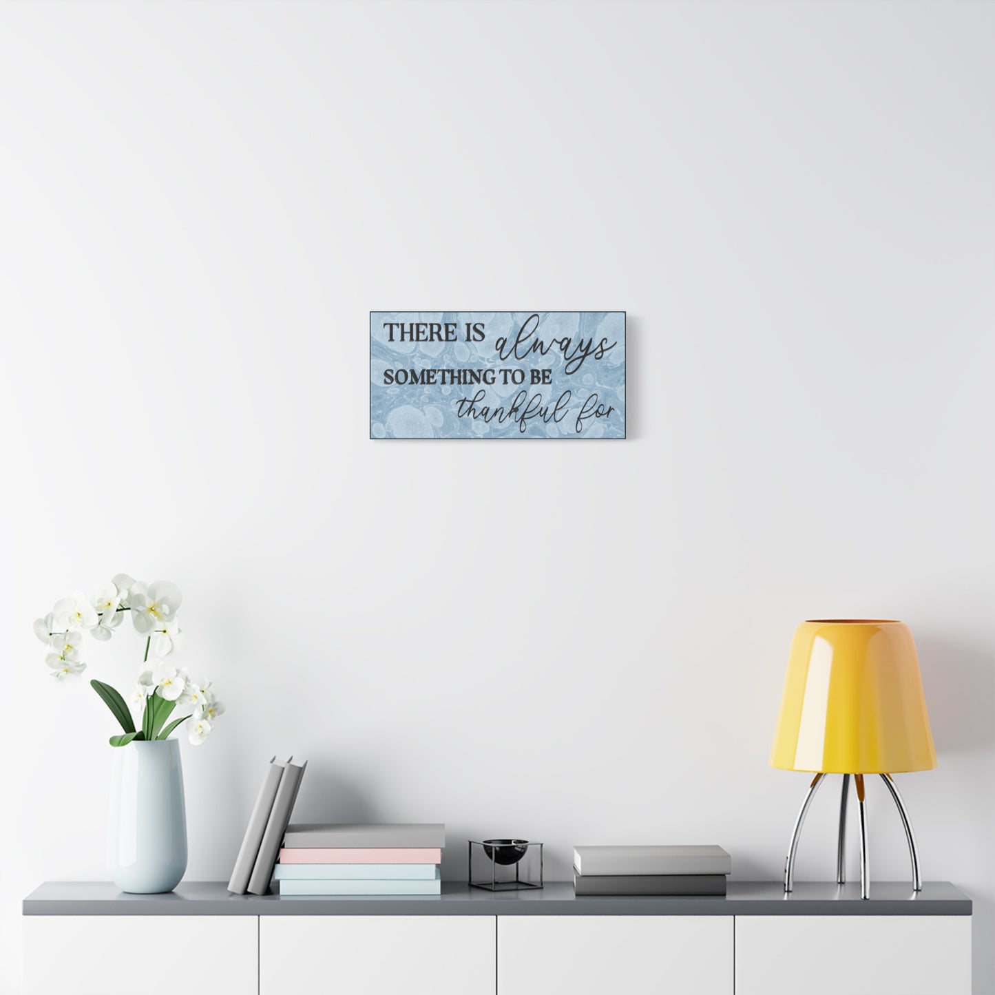 Canvas Print | Marble Art Watercolour Light Blue Background 'There is always something to be thankful for'