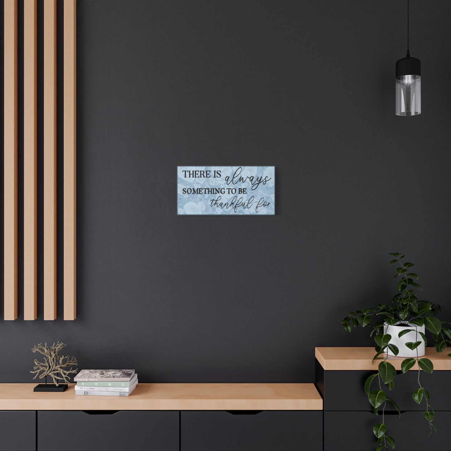 Canvas Print | Marble Art Watercolour Light Blue Background 'There is always something to be thankful for'