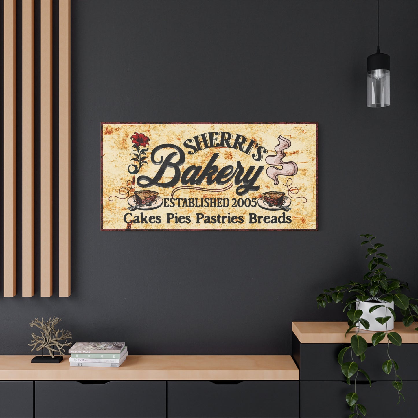Customized Rustic Vintage Style Bakery Wall Art- Name, Year and Items