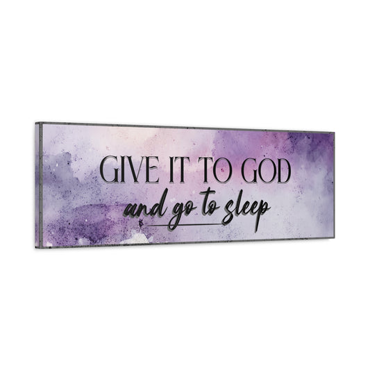 Violet watercolor Christian quote wall canvas side view
