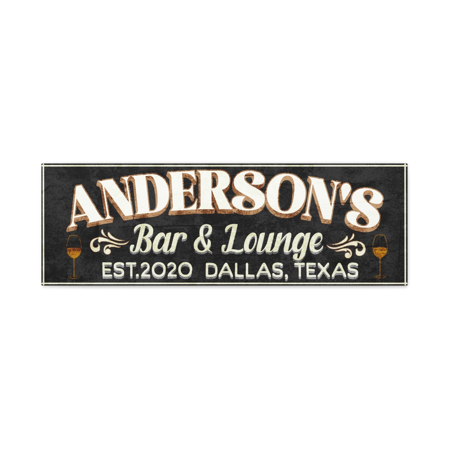 Textured rustic vintage black customized bar sign horizontal front view