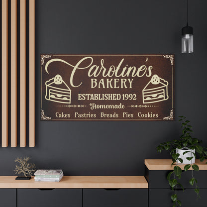Vintage Brown Bakery Personalized Canvas with Beige text