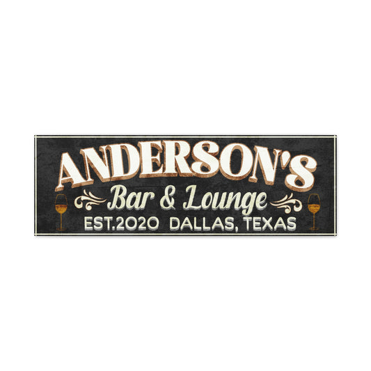 Personalized Bar & Lounge Black Vintage Vibe  Wall Canvas
