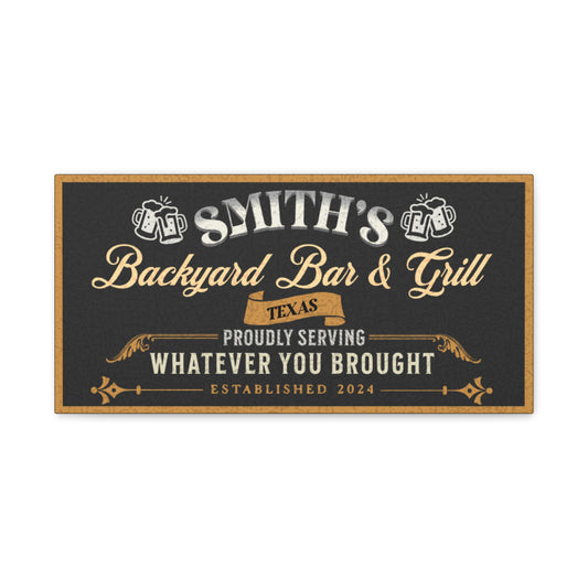 Personalized Vintage Bar Sign with Black Textured Background and Yellow and White text