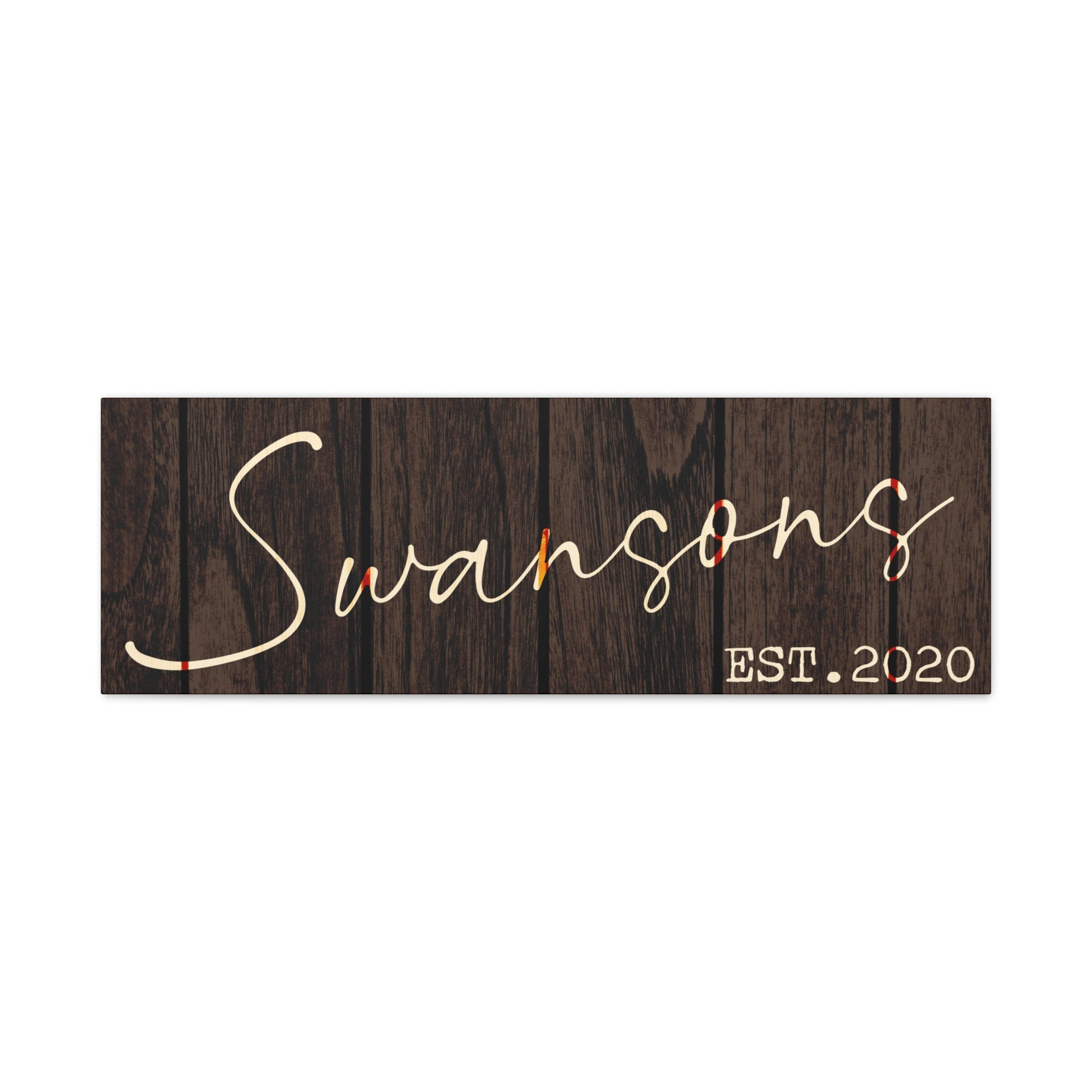 Customized Rustic Wooden sign with 'Swansons EST. 2020' on a white background front view decorative wall art nameplate