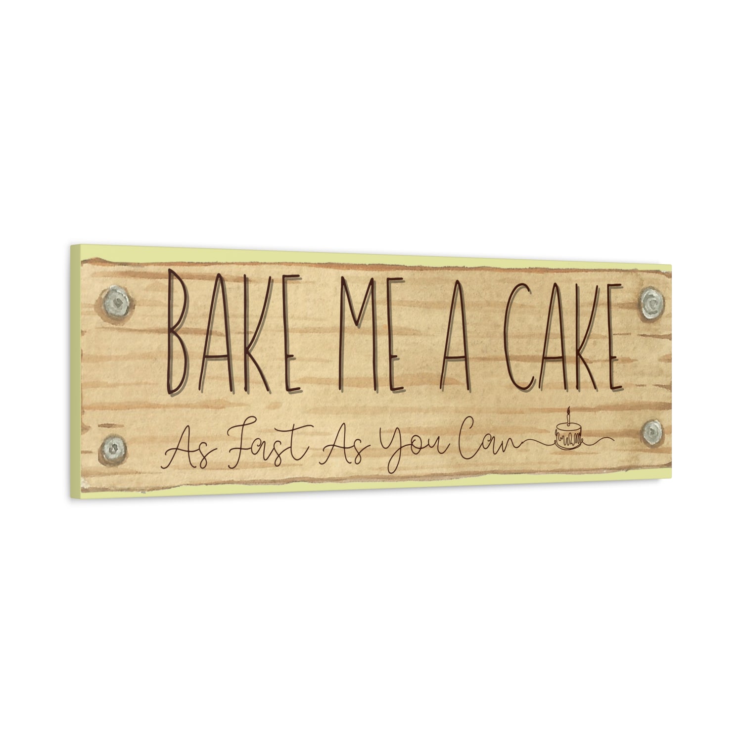  Wooden background minimal bakery sign cozy vibes on a white wall side view