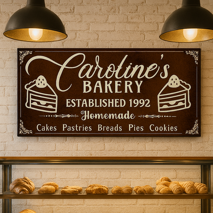Textured Vintage brown bakery sign with beige text customized 