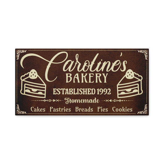 Textured Vintage brown bakery sign with beige text customized front view
