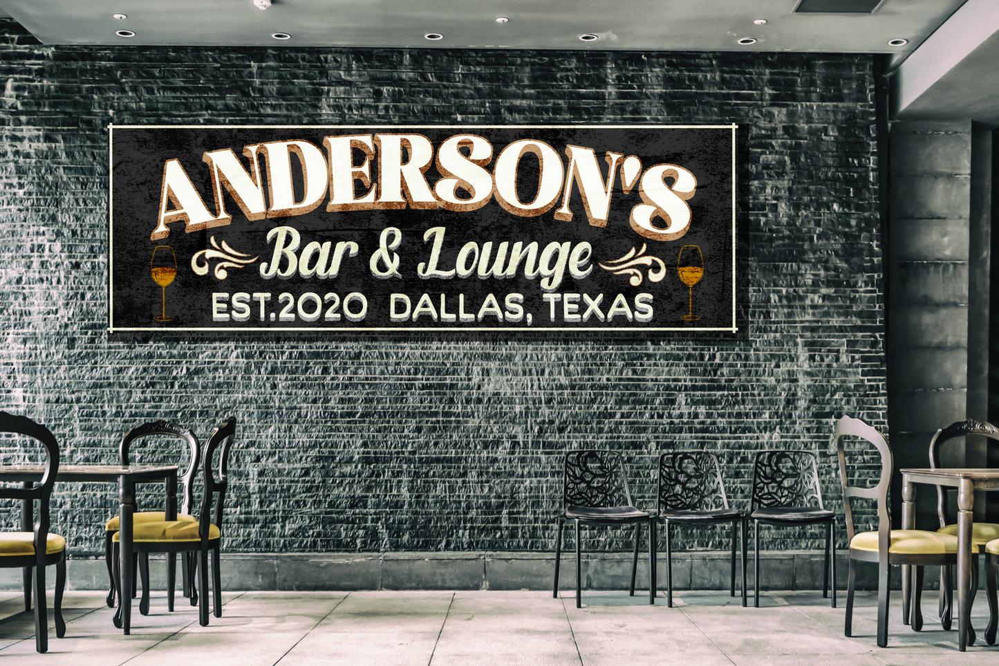 Textured rustic vintage black customized bar sign horizontal 