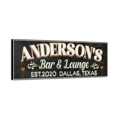 Textured rustic vintage black customized bar sign horizontal side view